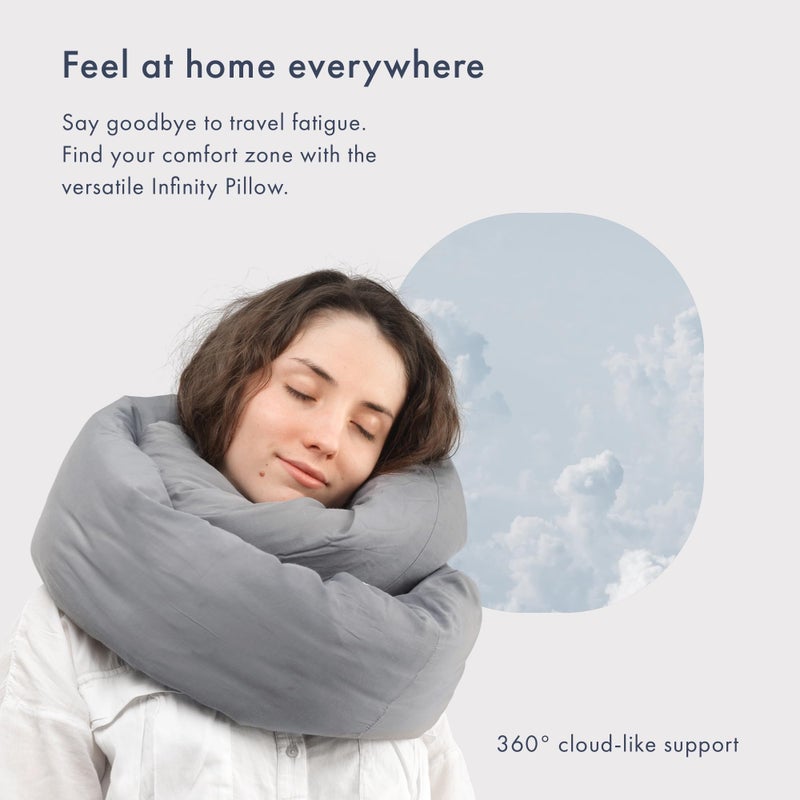 Huzi Infinity Pillow - Home Travel Soft Neck Scarf Support Sleep (Grey) - Image 2